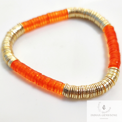 Smooth Orange & Gold Heishi Bead Bracelet - Heishi Bracelets - Heishi Stacking Bracelets - Stretchable Bracelets, Gift For Sister