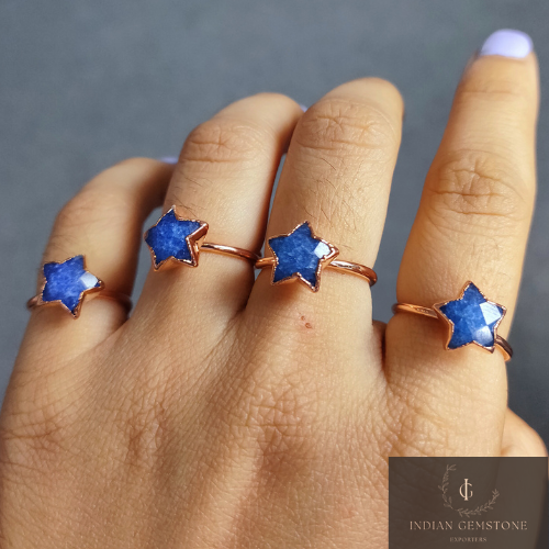Natural Blue Sapphire Ring, Star Shape Ring, Electroplated Ring, Delicate Ring, Sapphire Engagement Ring, Handmade Jewelry, Gift For Her