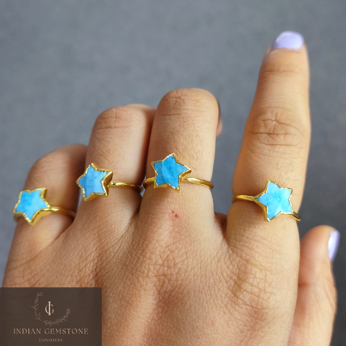 Turquoise Ring, Birthstone Jewelry, Blue Stone Ring, Electroplated Ring, Woman Jewelry, Star Shape Ring, Bridesmaid Gift, Mother Day Gift
