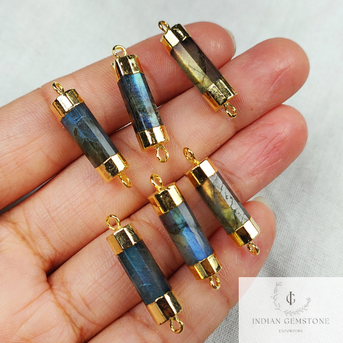 Natural Labradorite Connector, Necklace Jewelry Making, Double Loop Connector, Gold Plated Station Pendent, DIY Jewelry, Gift For Her, Gift