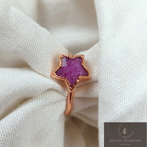 Pink Ruby Ring, Star Electroplated Ring, Handmade Jewelry, Natural Gemstone Ring, Promise Ring, Boho Jewelry, Statement Gift, Gift For Mom