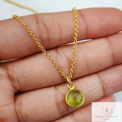 Peridot Necklace, 18K Gold Plated Jewelry, Wife Gift, Personalized Round Necklace, August Birthstone Necklace, Bridesmaid Jewelry, Mom Gift