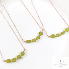 Natural Raw Peridot Gemstone Necklace, Rose Gold Plated Crystal Healing Gemstone Necklace, Designer Gypsy Necklace, Necklace Jewelry Gift