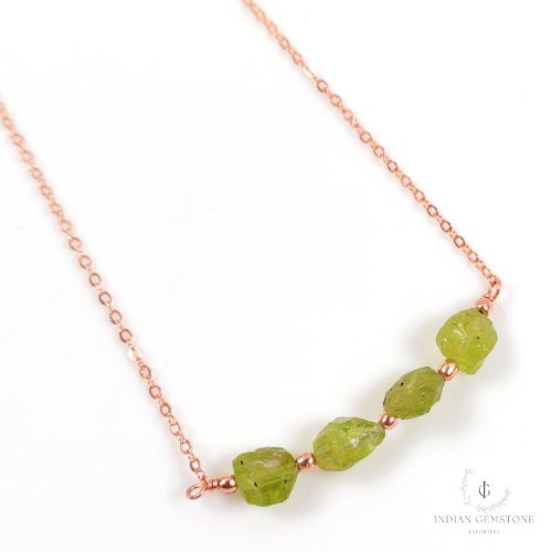 Natural Raw Peridot Gemstone Necklace, Rose Gold Plated Crystal Healing Gemstone Necklace, Designer Gypsy Necklace, Necklace Jewelry Gift