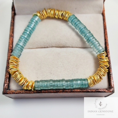 Aqua Blue & Gold Heishi Bead Bracelet - Heishi Bracelets - Heishi Stacking Bracelets - Stretchable Bracelets, Gift For Wife