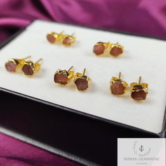 Raw Sunstone Earrings, Gemstone Stud Earrings, Gold Plated Earring, Electroplated Studs Earrings, Crystal Stud Earrings, Fashion Earrings