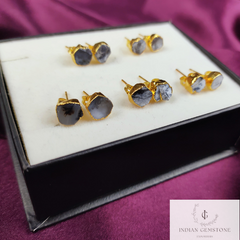 Raw Dendrite Opal Stud Earrings, Gemstone Studs, Gold Plated Earring, Electroplated Studs Earrings, Crystal Stud Earrings, Fashion Earrings