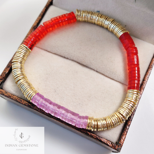 Multi Color Bead Bracelet, Gold Plated Accent Discs, Cute Bracelet Stack Beads, Stretch Bracelet, Gift Idea, Heishi Bracelet, Friendship