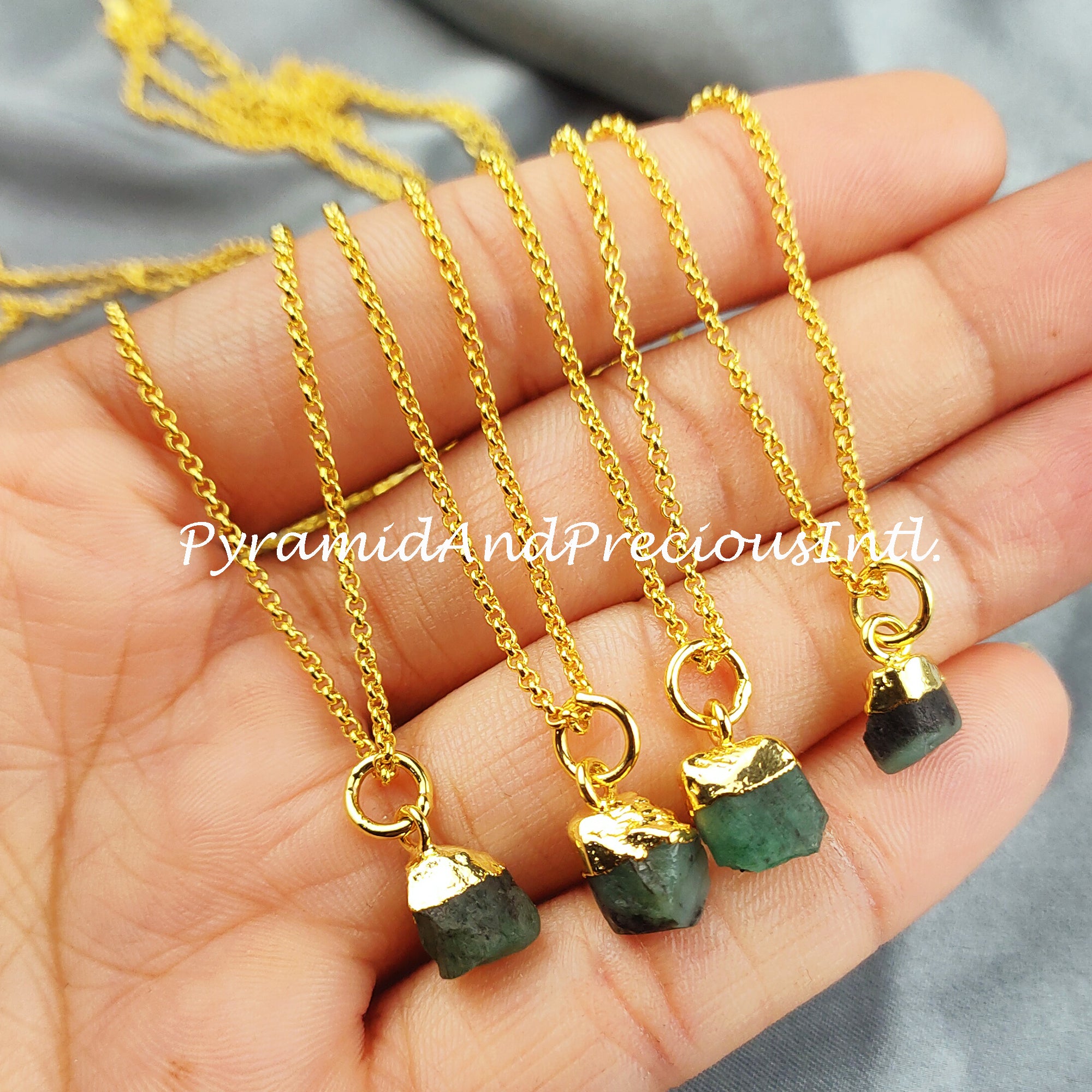 Natural Raw Emerald Necklace, Gold Plated Necklace, Crystal Necklace, Rough Emerald Necklace, Sold By Piece