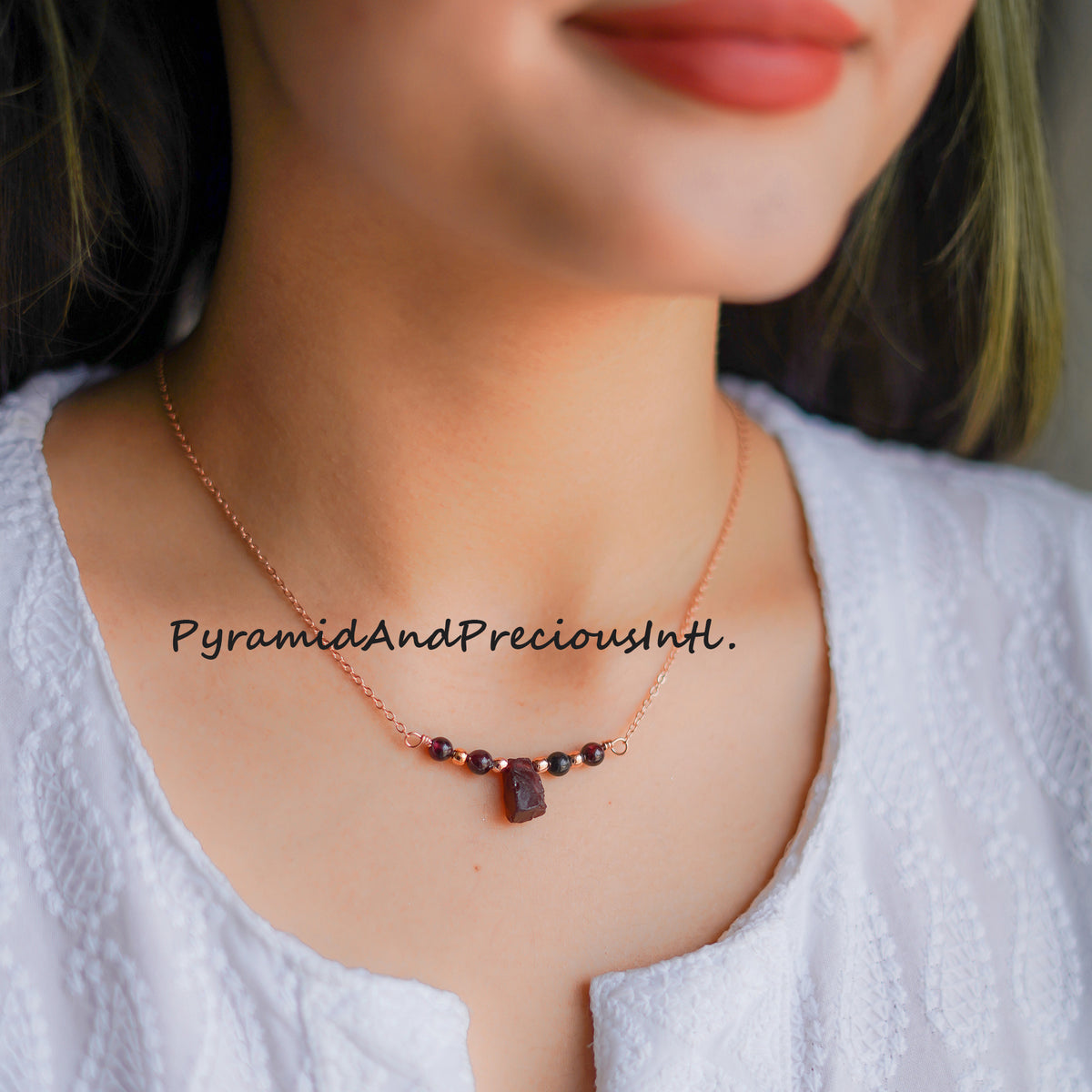 Raw Red Garnet Necklace, Healing Necklace, January Birthstone Jewelry