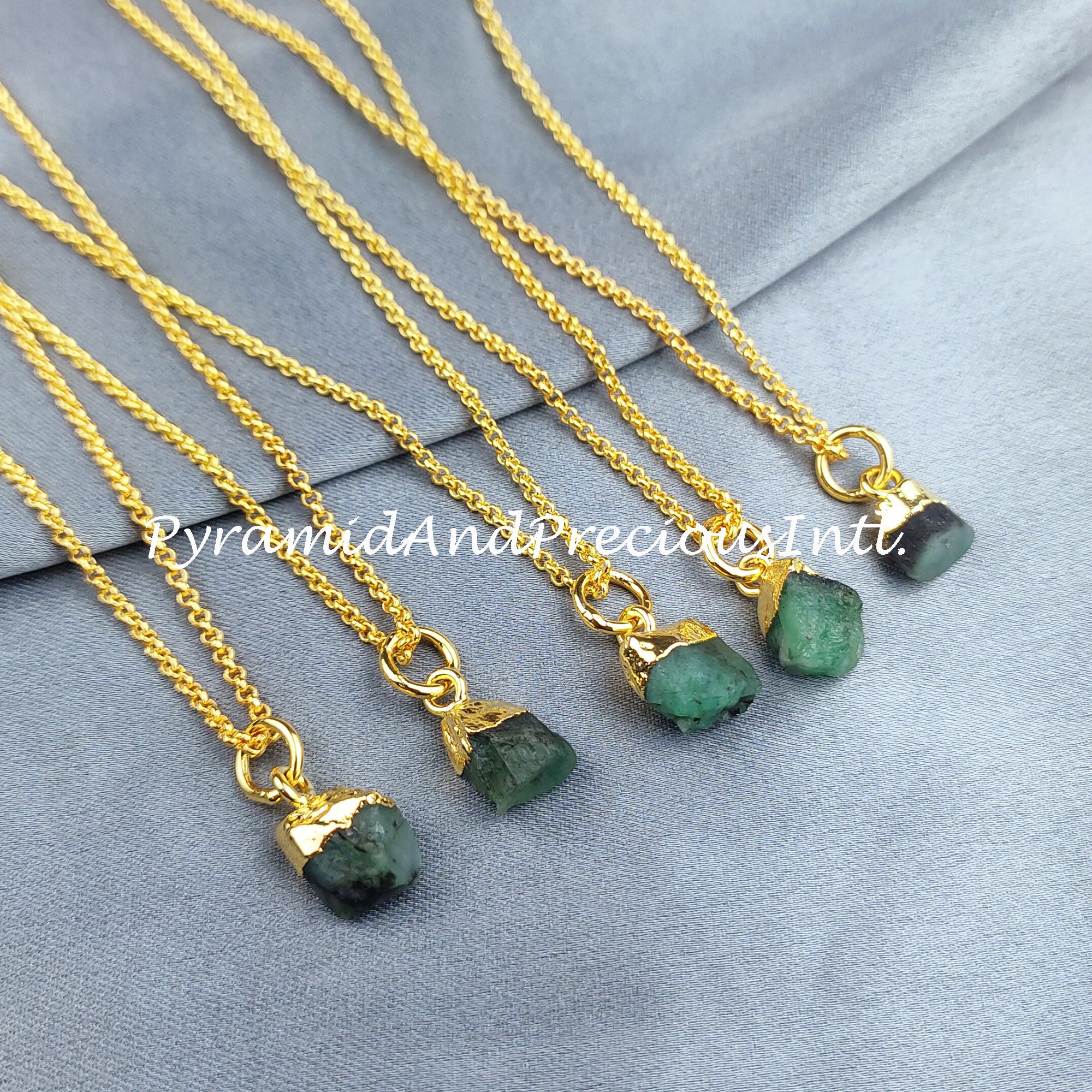 Natural Raw Emerald Necklace, Gold Plated Necklace, Crystal Necklace, Rough Emerald Necklace, Sold By Piece