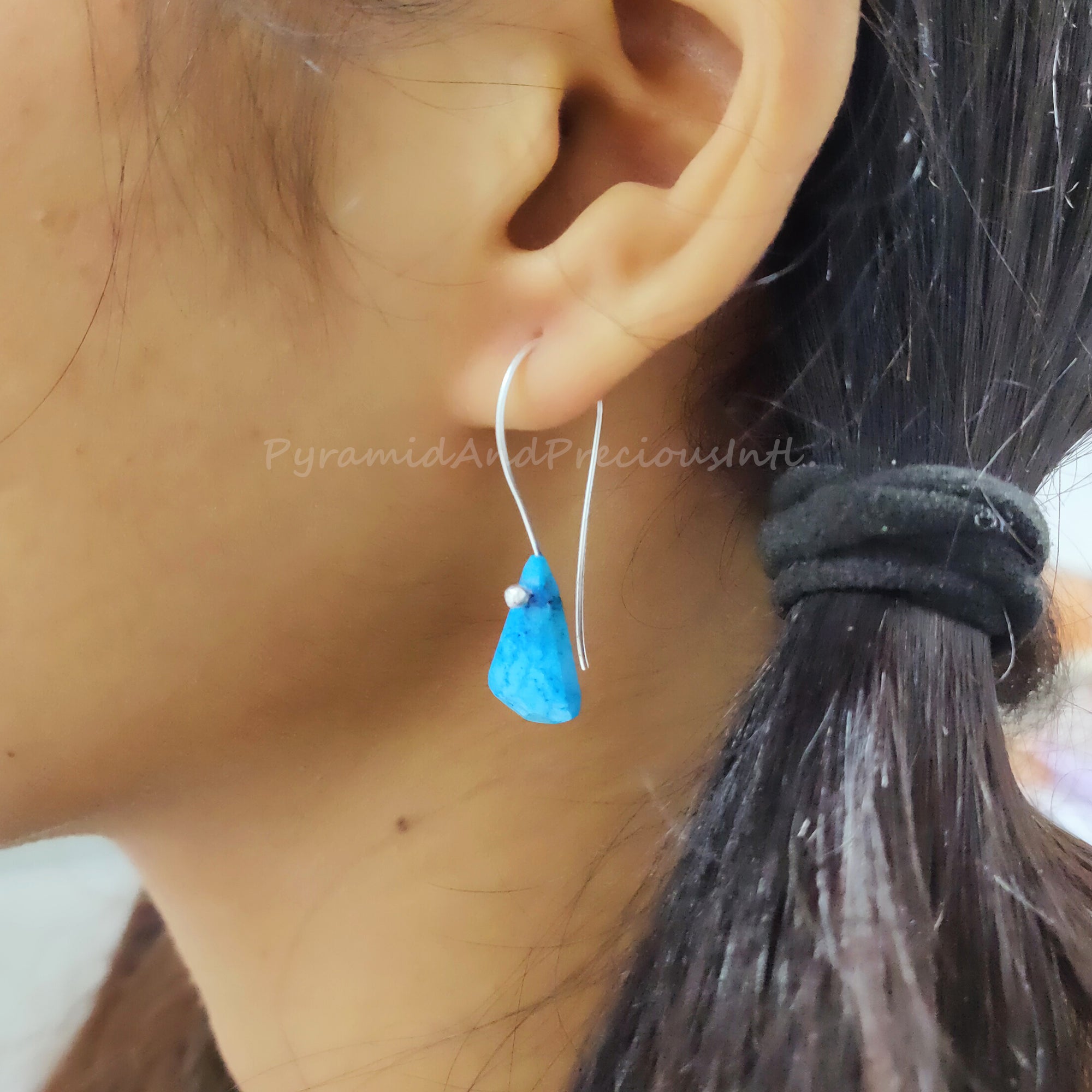 Turquoise Howlite Silver Plated Earrings, Statement Earrings, Dainty Jewelry, Handmade Earrings
