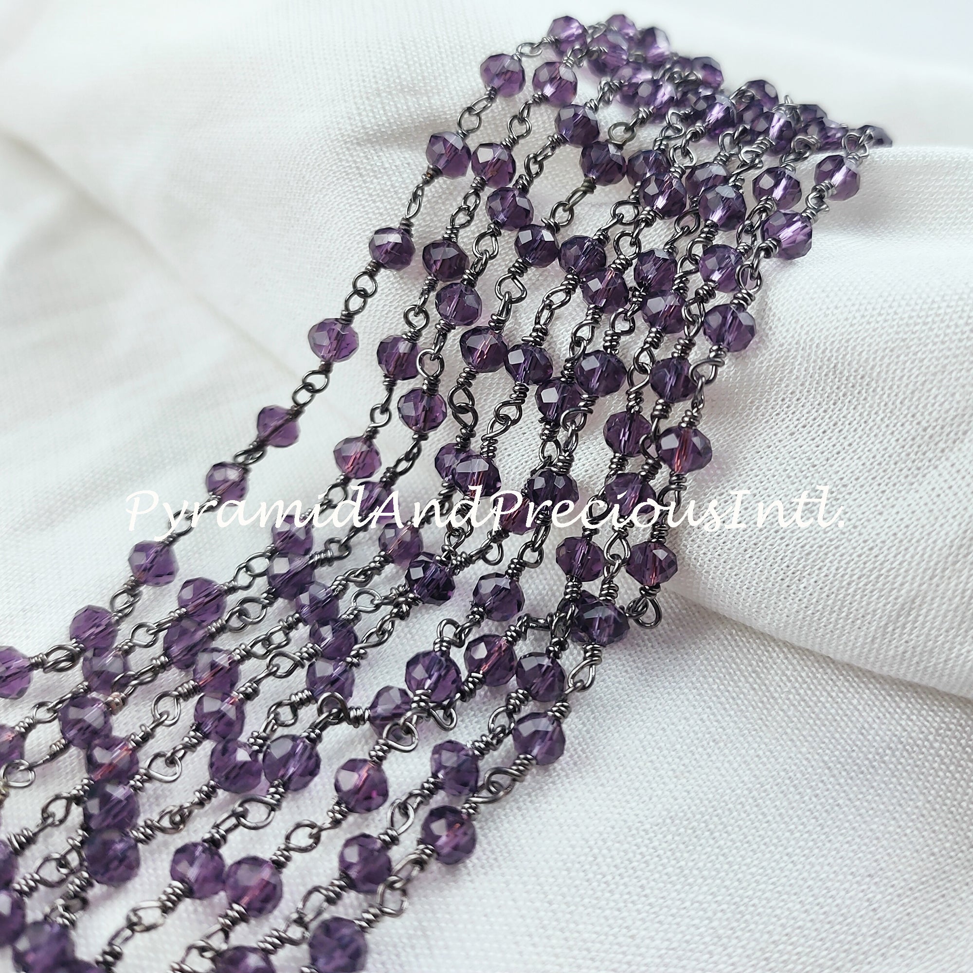 Amethyst Wire Wrapped Rosary Chain, Gunmetal Rosary Chain, Link Rosary Chain, Gemstone Chain – SELLING BY FOOT