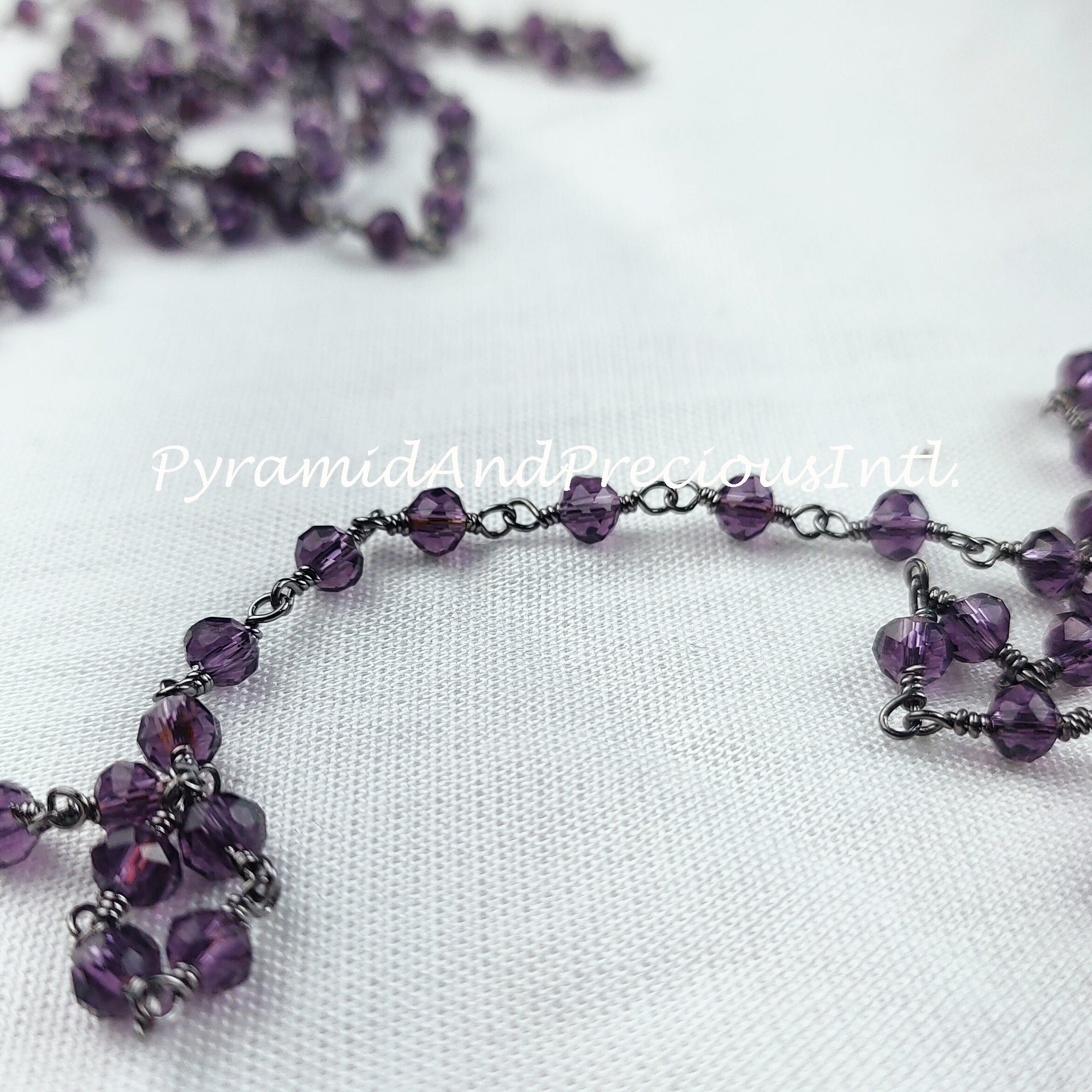 Amethyst Wire Wrapped Rosary Chain, Gunmetal Rosary Chain, Link Rosary Chain, Gemstone Chain – SELLING BY FOOT