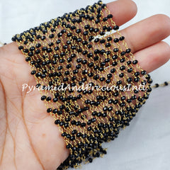 Black Onyx Hydro Rondelle Rosary Chain, Rondelle Gemstone Beads, Black Onyx Bead Chain, Gold Plated Chain – SELLING BY FOOT