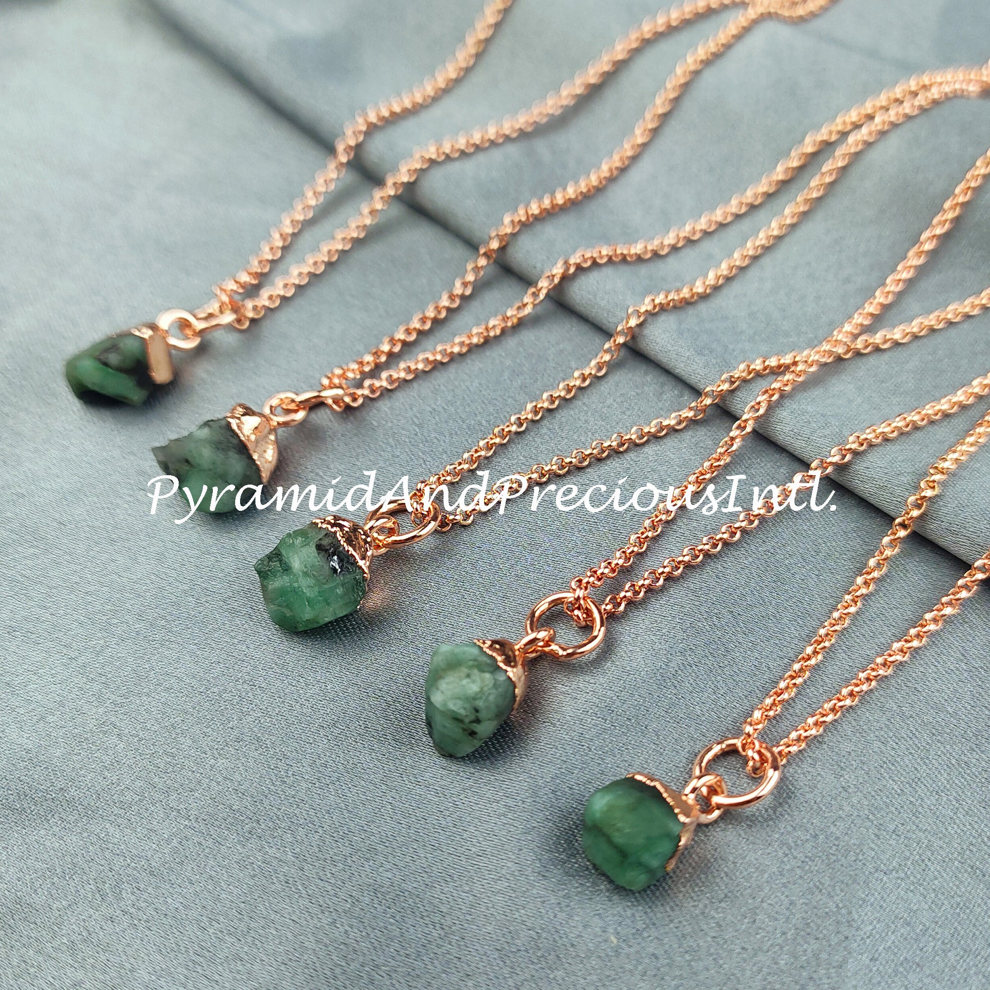 Emerald Necklace, Electroplated Raw Gemstone Jewelry, Copper Plated Necklace, Raw Birthstone Necklace, Sold By Piece