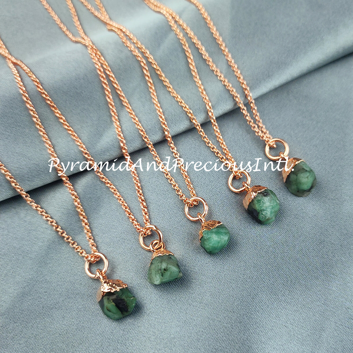 Emerald Necklace, Electroplated Raw Gemstone Jewelry, Copper Plated Necklace, Raw Birthstone Necklace, Sold By Piece