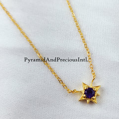 Purple Amethyst Necklace, Amethyst Star Necklace, Chain Necklace, Prong Pendant Necklace