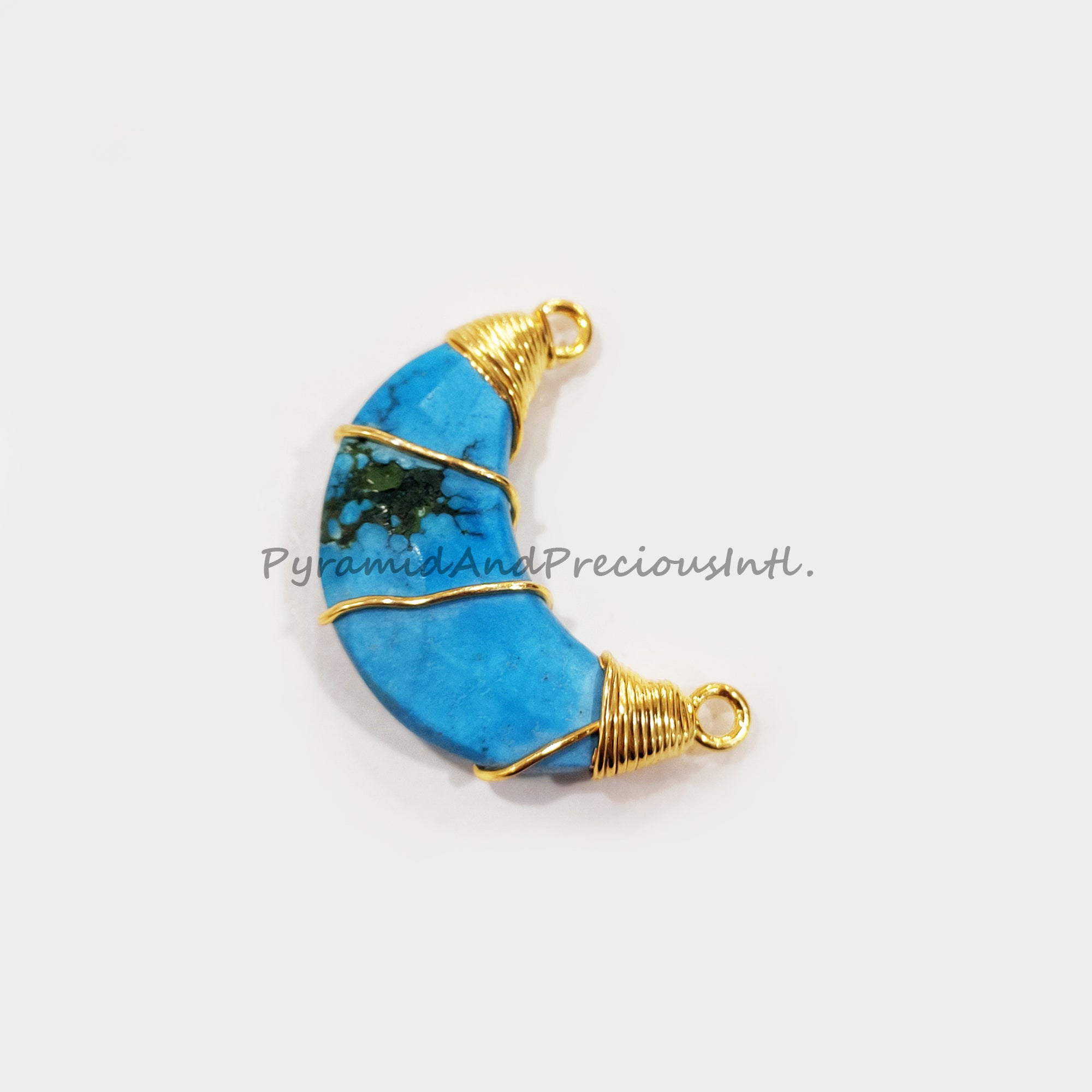Turquoise Howlite Moon Shape Wire Wrap Pendant, 14K Gold Plated Pendant, Electroplated Necklace, December Birthstone