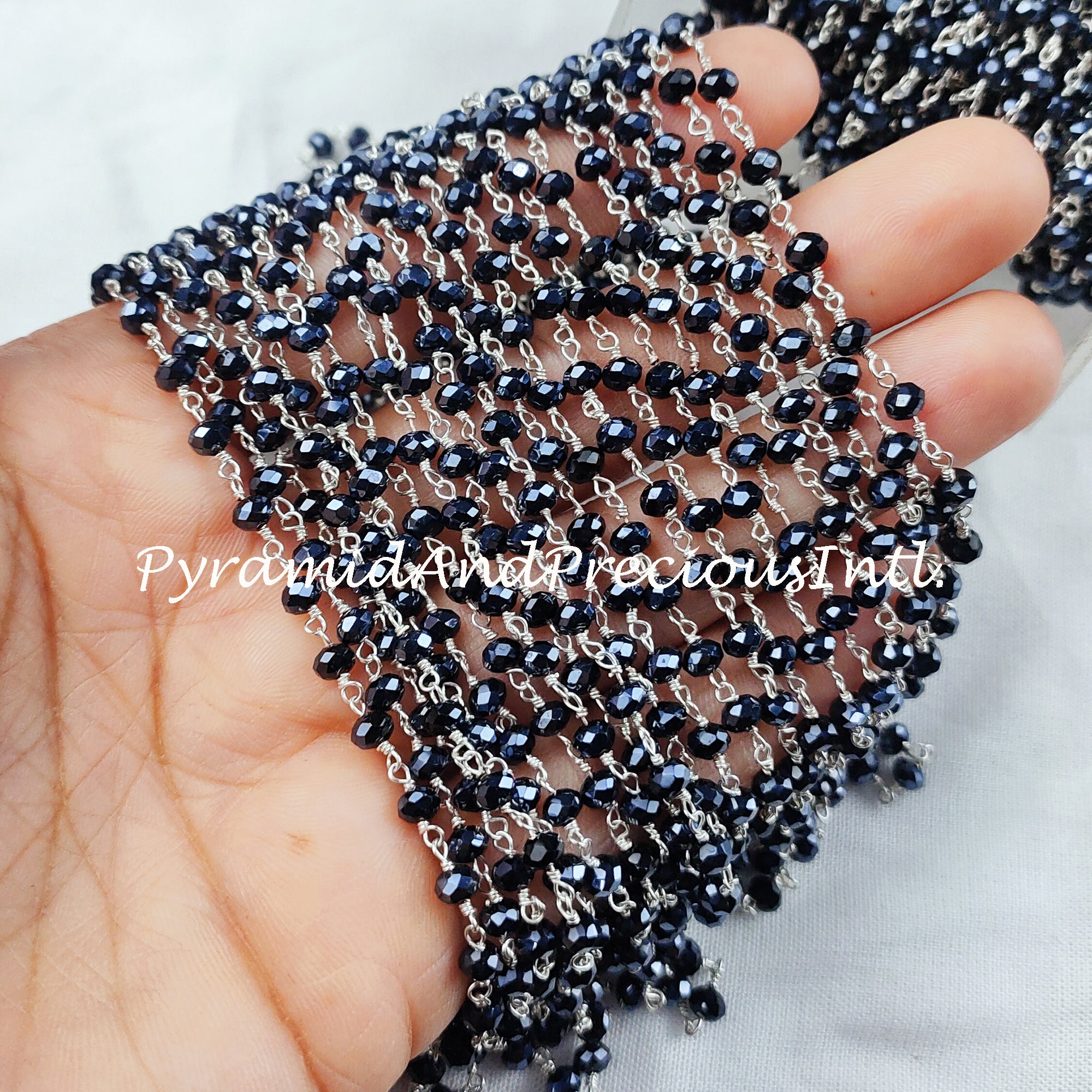 Coated Black Onyx Bead Chain, Wire Wrapped Beaded Chain, Rosary Bead Chain Semi Precious, Healing Necklace Making – SELLING BY FOOT