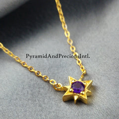 Purple Amethyst Necklace, Amethyst Star Necklace, Chain Necklace, Prong Pendant Necklace