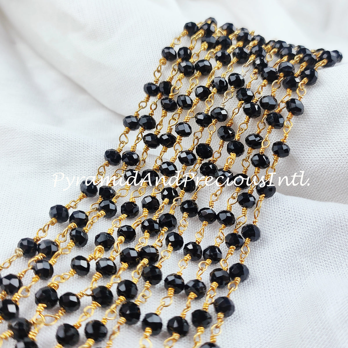 Black Onyx Rondelle Rosary Chain, Rondelle Gemstone Beads, Black Onyx Beaded Chain, Gold Plated Chain – SELLING BY FOOT