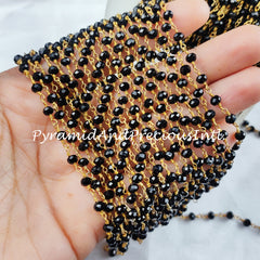 Black Onyx Rondelle Rosary Chain, Rondelle Gemstone Beads, Black Onyx Beaded Chain, Gold Plated Chain – SELLING BY FOOT