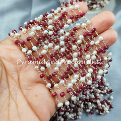 Ruby Faceted Rondelle Beaded Rosary Chain, Pearl Gold Plated Wire, Jewelry Making Chain, Wire Wrapped Chain 3.5-4.5mm – SELLING BY FOOT