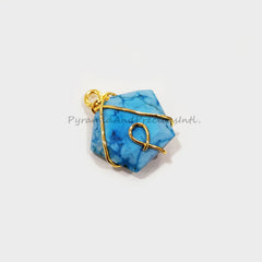 Turquoise Howlite Wire Wrapped Pendant, Gold Electroplated Necklace, December Birthstone