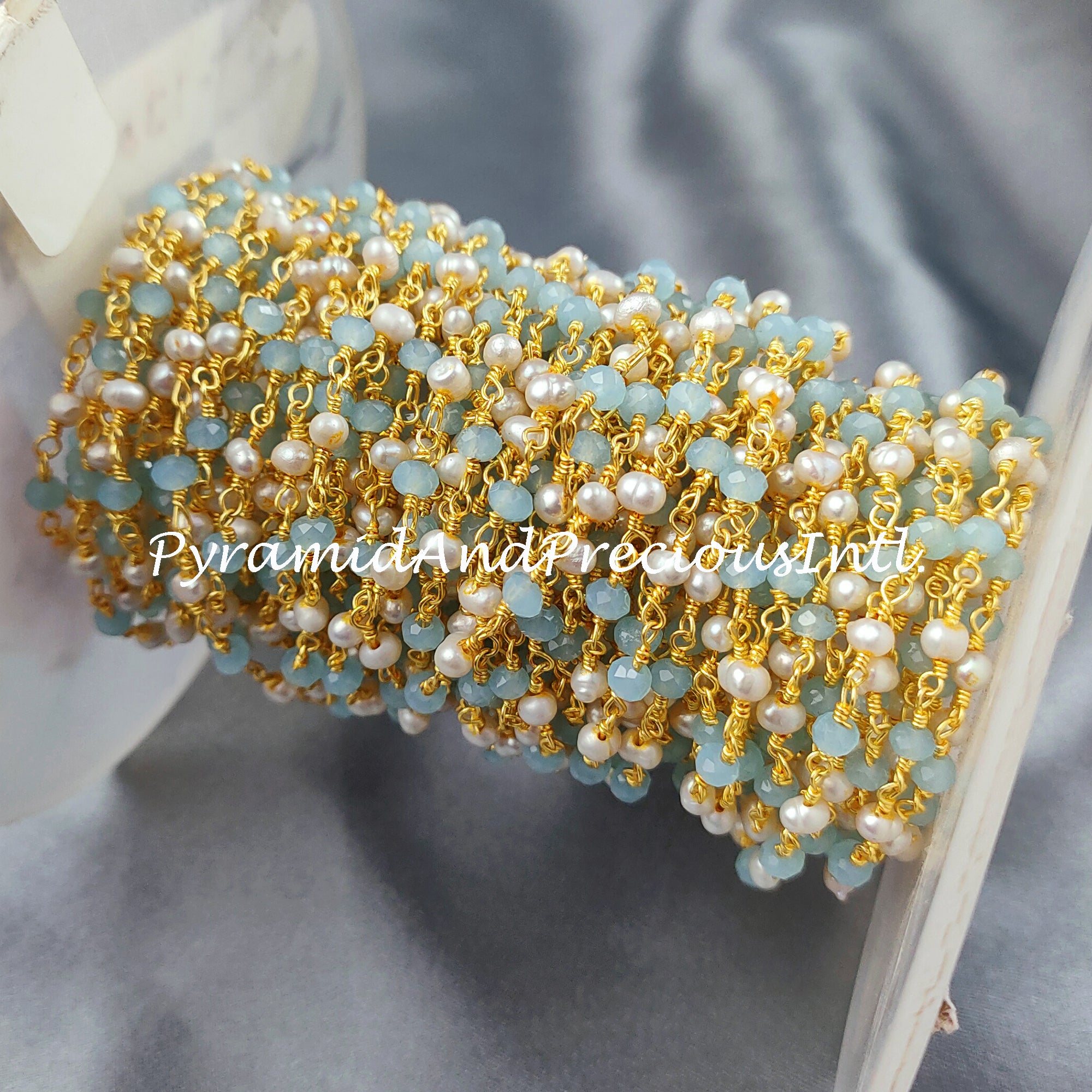 Chalcedony Beaded Rosary Chain, Pearl Rondelle Faceted 3-3.5mm Gold Plating Chain, Jewelry Findings – SELLING BY FOOT
