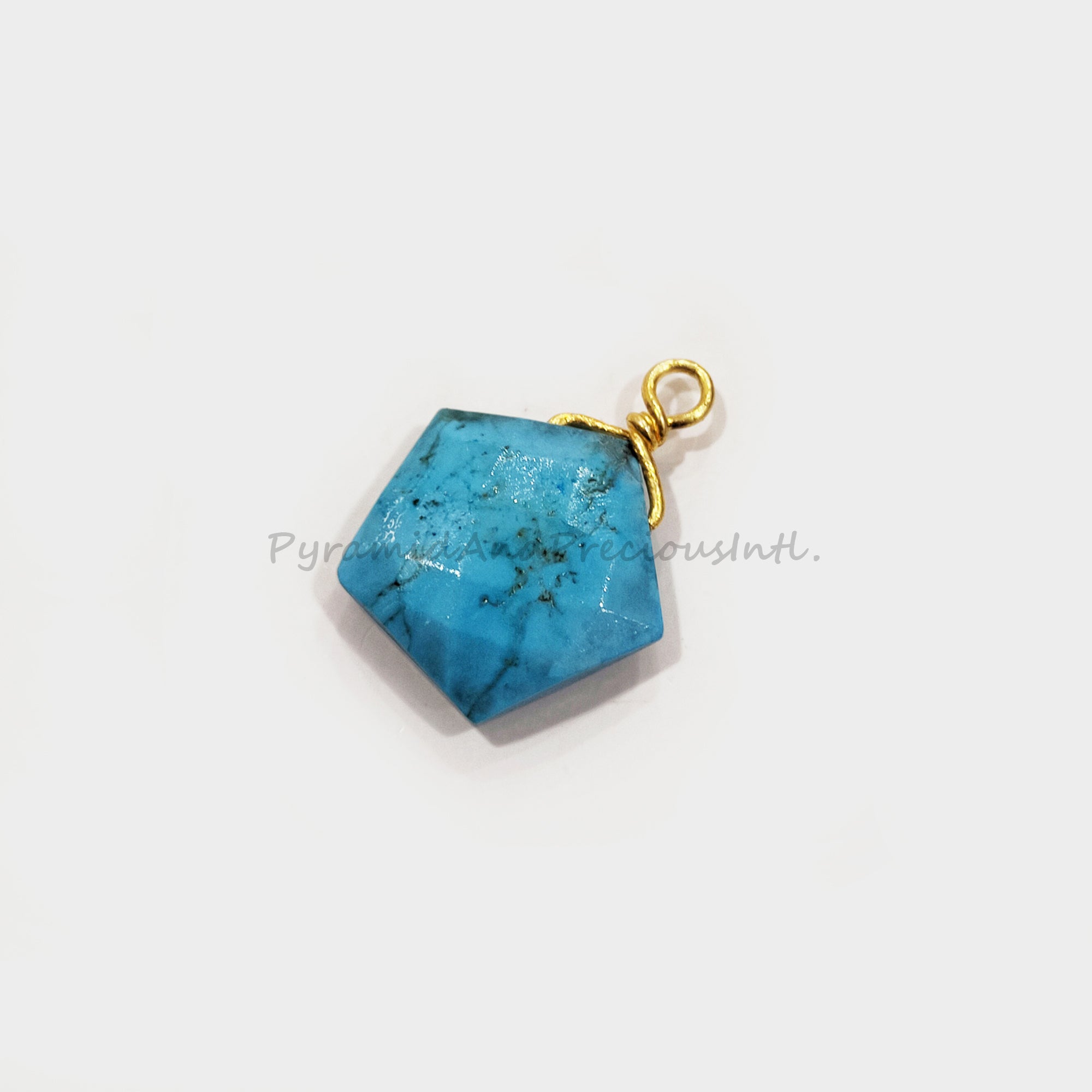 Turquoise Howlite Wire Wrap Pendant, Pentagon Shape Handmade Pendant, Gold Electroplated Necklace, December Birthstone