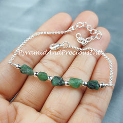 Raw Emerald Bracelet, Birthstone Bracelet, Raw Healing Crystal Bracelet, Bracelet For Women