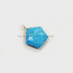 Turquoise Howlite Wire Wrap Pendant, Pentagon Shape Handmade Pendant, Silver Electroplated Necklace, December Birthstone
