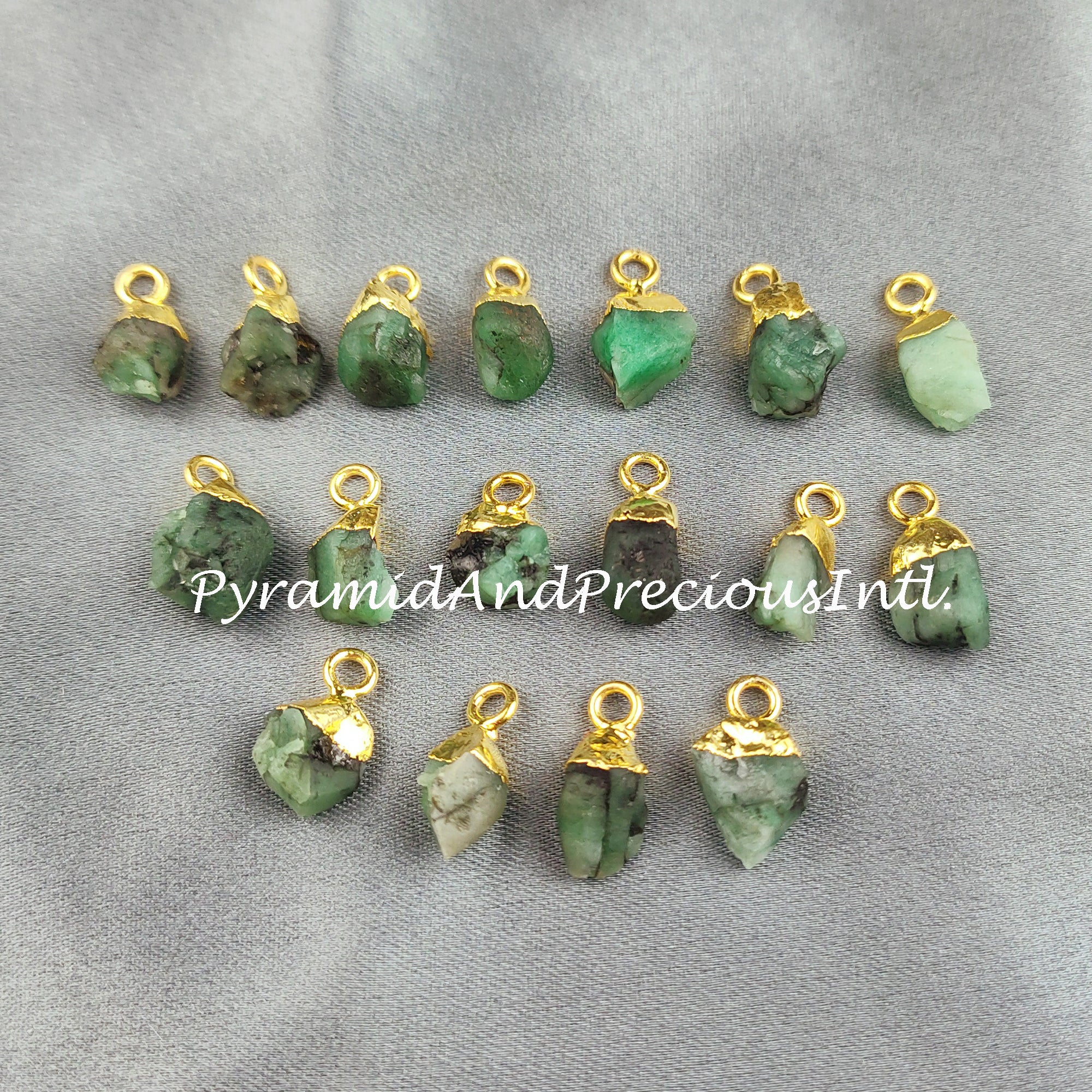 Raw Emerald Charm, Gold Electroplated Pendant Connectors, Rough Gemstone Connectors, Sold By Piece