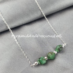 Rough Emerald Necklace, Ethnic Handmade Necklace, May Birthstone, Healing Jewelry, Gift For Her, Sold By Piece