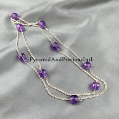 Natural Amethyst Beaded Necklace, Amethyst Faceted Box Beaded Jewelry, Amethyst Beads Necklace, Amethyst Beads Necklace
