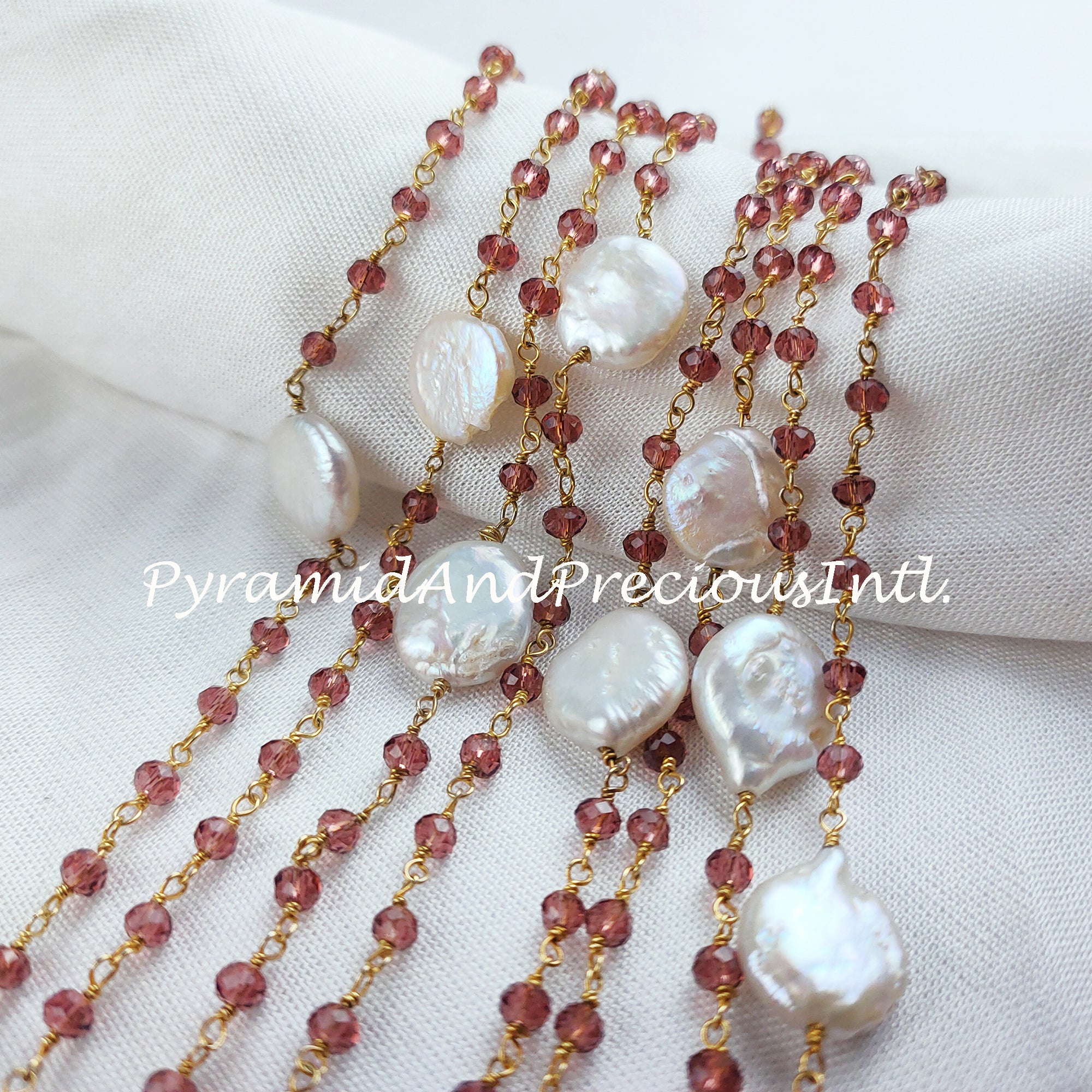 Amethyst Beaded Chain, Mother Of Pearl Wire Wrapped Chain, Rosary Chain, Boho Chain, Jewelry Making Chain – SELLING BY FOOT