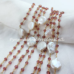 Amethyst Beaded Chain, Mother Of Pearl Wire Wrapped Chain, Rosary Chain, Boho Chain, Jewelry Making Chain – SELLING BY FOOT