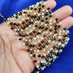 Black Onyx Rosary Chain, Pearl 3.5-4mm Beaded Chain, Body Chain, Jewelry Making Chain, Women Chain – SELLING BY FOOT