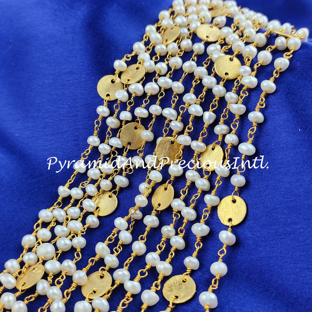 Pearl Hydro Rondelle Beaded Rosary Chain, Pearl Gold Plated Wire, Jewelry Making, Wire Wrapped Chain 3.5-4mm – SELLING BY FOOT