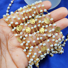 Pearl Hydro Rondelle Beaded Rosary Chain, Pearl Gold Plated Wire, Jewelry Making, Wire Wrapped Chain 3.5-4mm – SELLING BY FOOT