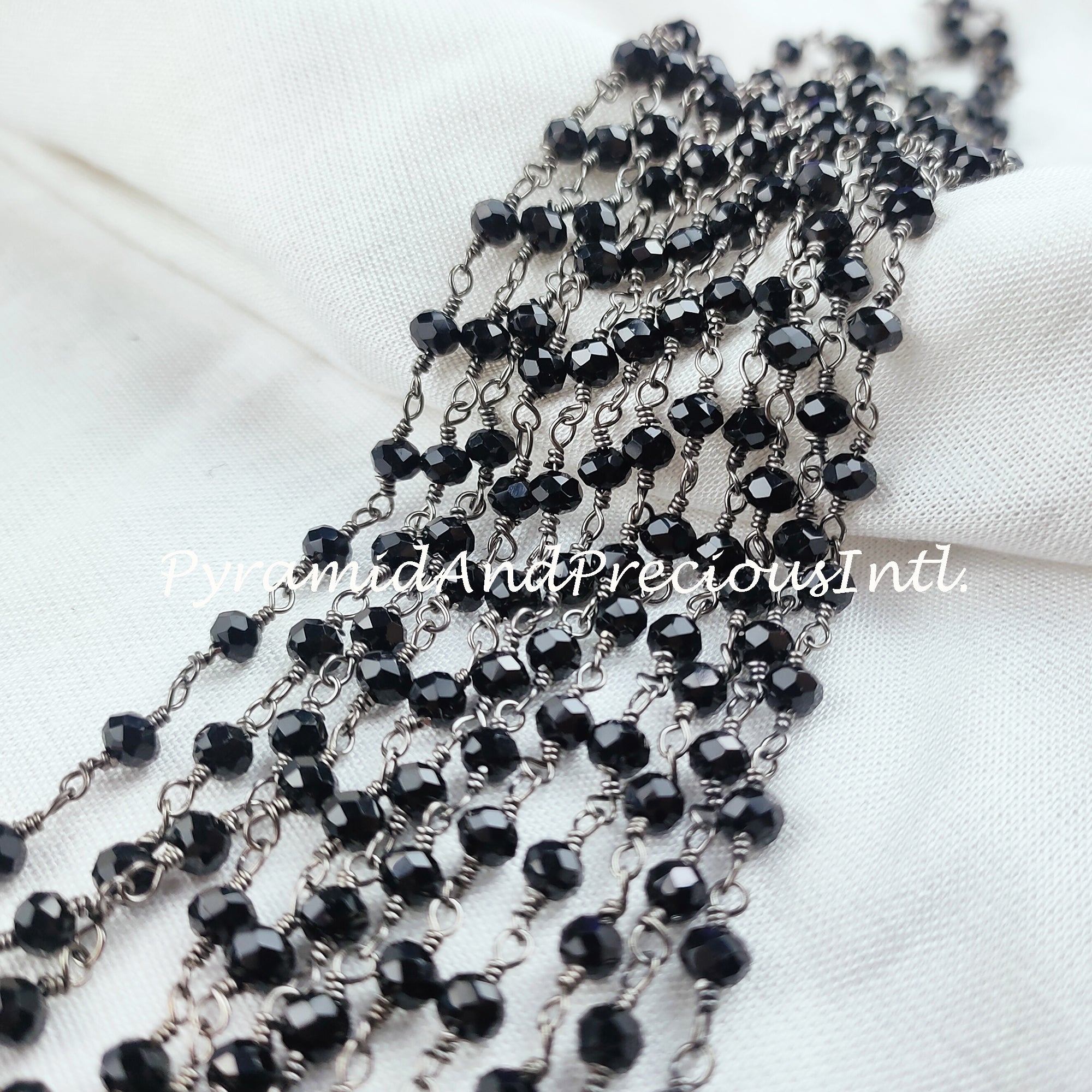 Finished Black Onyx Beaded Chain, Wire Wrapped Onyx Beaded Chain, Rosary Bead Chain Semi Precious, Black Onyx, DIY Jewelry Making Chain,Gift – SELLING BY FOOT