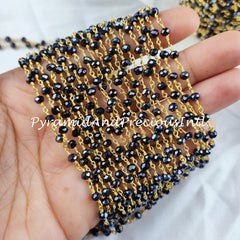 Black Onyx Beaded Rosary Chain, Rondelle Faceted 5.5-6mm, 14K Gold Plated Chain, Jewelry Findings – SELLING BY FOOT