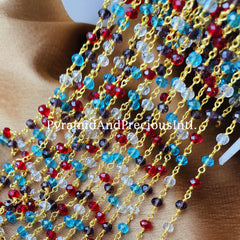 Multi Colored Rosary Chain, Rondelle Beads Chain, Gold Plated Rosary, DIY Jewelry Making Supply – SELLING BY FOOT