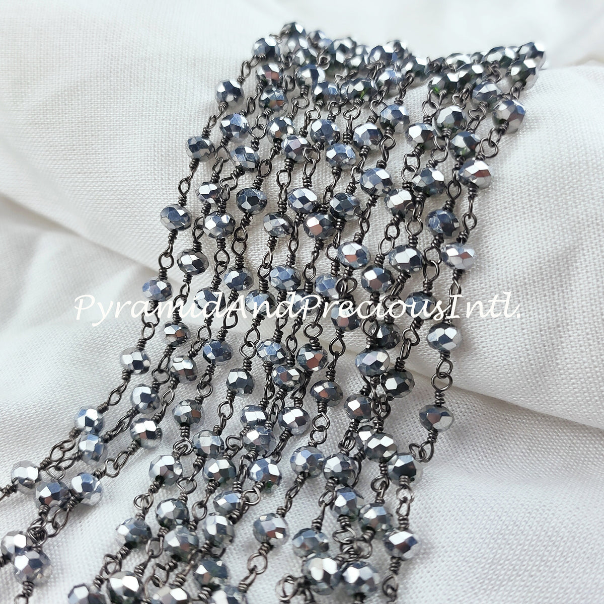 Silver Coted Pyrite Rondelle Rosary Chain, Rondelle Gemstone Beads, Pyrite Beaded Chain, Black Plated Chain – SELLING BY FOOT