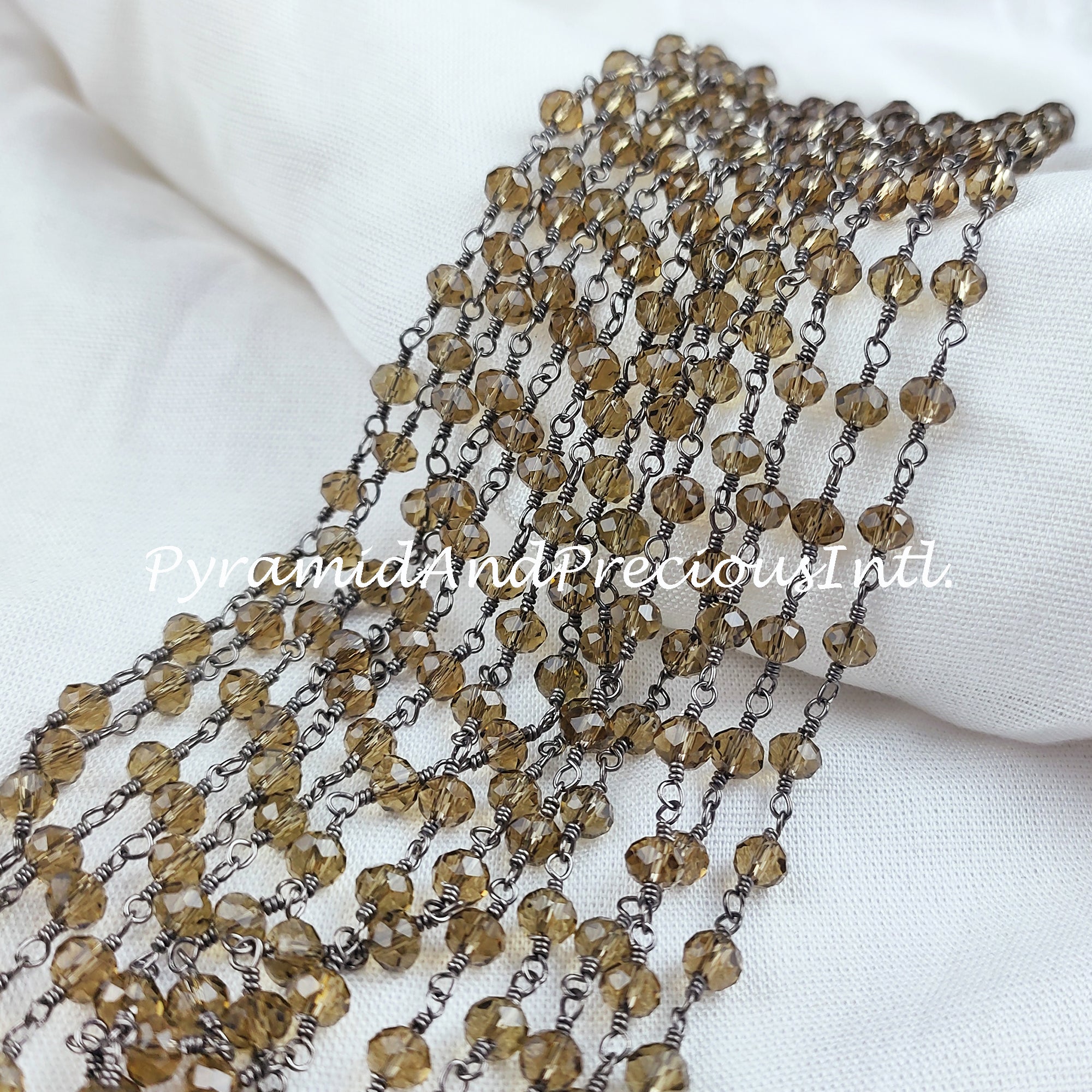 Finished Smoky Quartz Beaded Chain, Wire Wrapped Beaded Chain, Rosary Bead Chain Semi Precious – SELLING BY FOOT