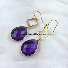 Purple Amethyst Earrings, February Birthstone Earrings, Gemstone Earrings, Gold Plated Earrings