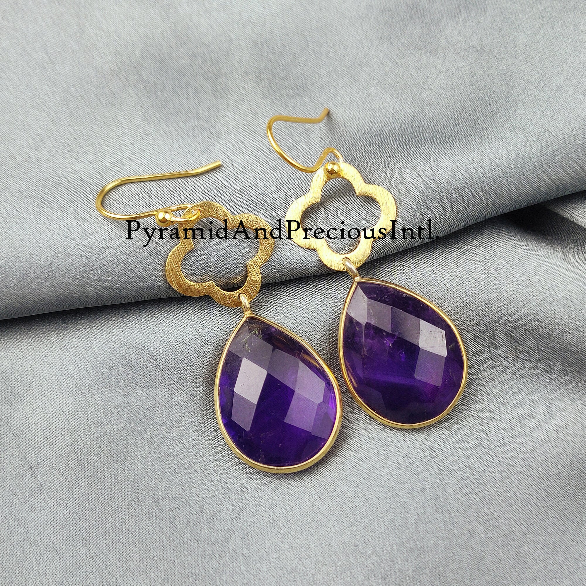 Purple Amethyst Earrings, February Birthstone Earrings, Gemstone Earrings, Gold Plated Earrings