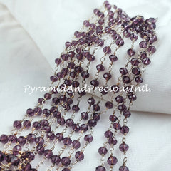 Amethyst Beaded Chain, Wire Wrapped Chain, Rosary Bead Chain, Amethyst Gemstone Chain, Jewelry Making Chain – SELLING BY FOOT