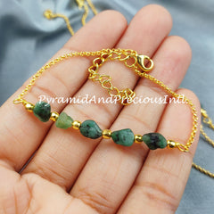 Raw Emerald Bracelet, Healing Bracelet, Ethnic Bracelet, Raw Emerald Bracelet, Dainty Green Crystals Bracelet